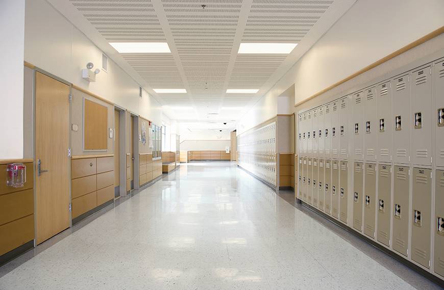 Noise-reduced school hallway installed with EchoStop